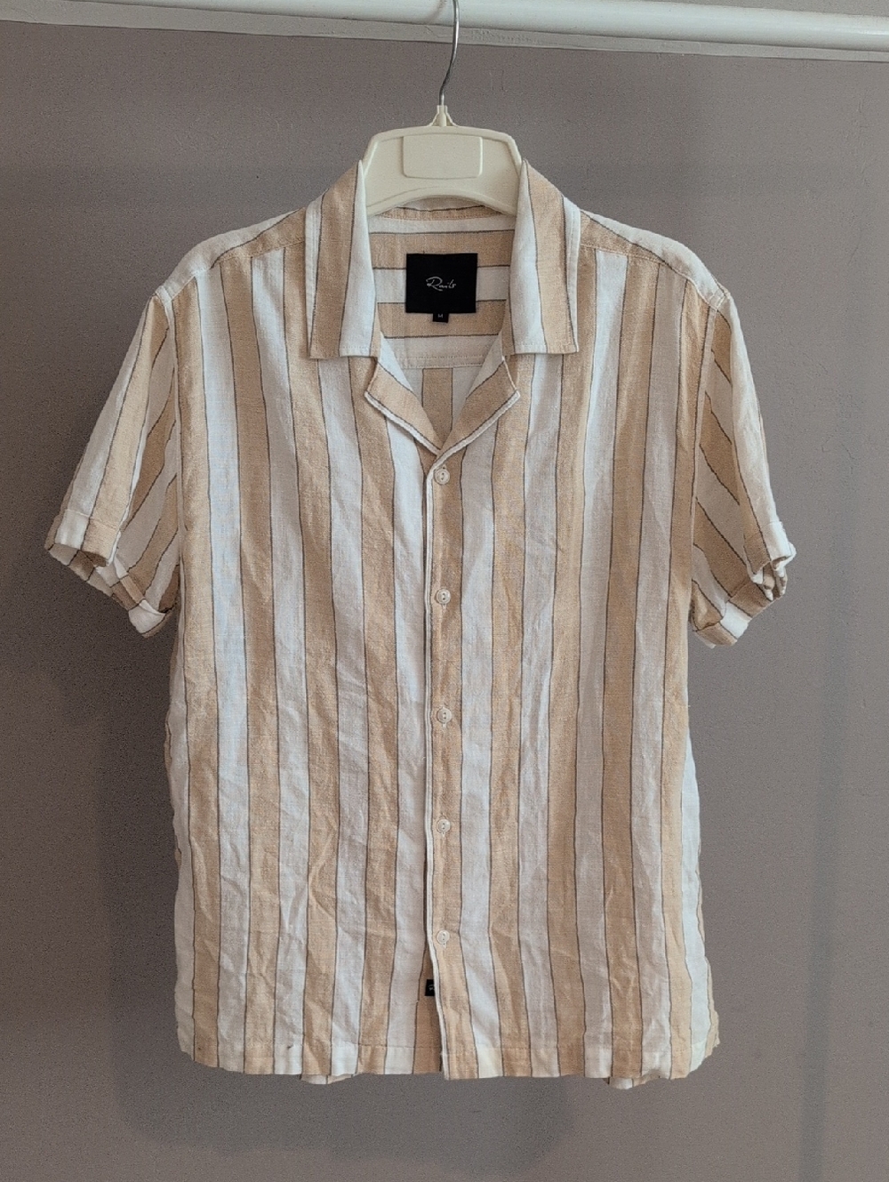 Rails Men's Amalfi Chickpea Ivory Striped 100% Cotton Camp Button Down Medium
